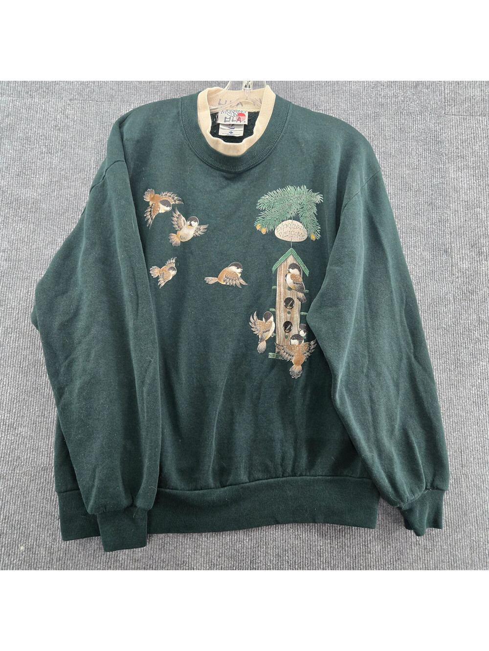 Morning Sun Jerzees Birdhouse Sweatshirt L Green Crewneck Vintage Grannycore